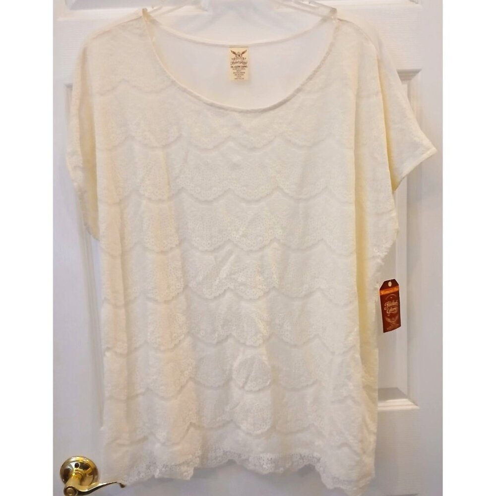 Faded Glory Womens Plus Lace Front 3X 22W-24W Polyester/Rayon Blend Cream #I-1